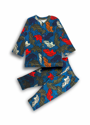 Oryza Creations Unisex Blue Night Suits Cotton Printed T-Shirts and Pajamas Sets